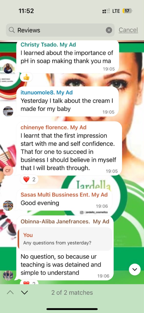 Student testimonial screenshot